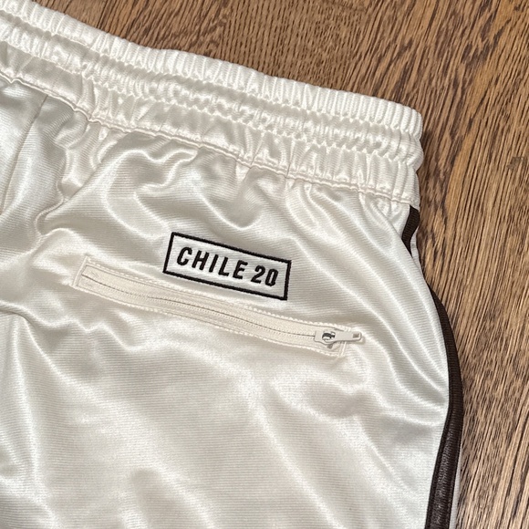 Adidas Chile 20 Wet Look White Ivory Brown Striped Satin Track Pants Mens Small - Picture 6 of 12